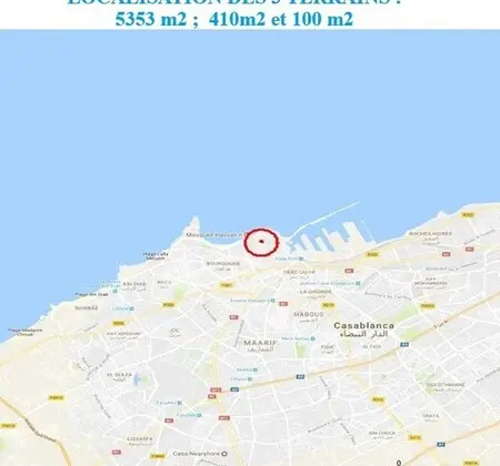 Terrain à vendre 5353m2, titré, à côté de Marina de Casablanca, de la Mosquée Hassan II